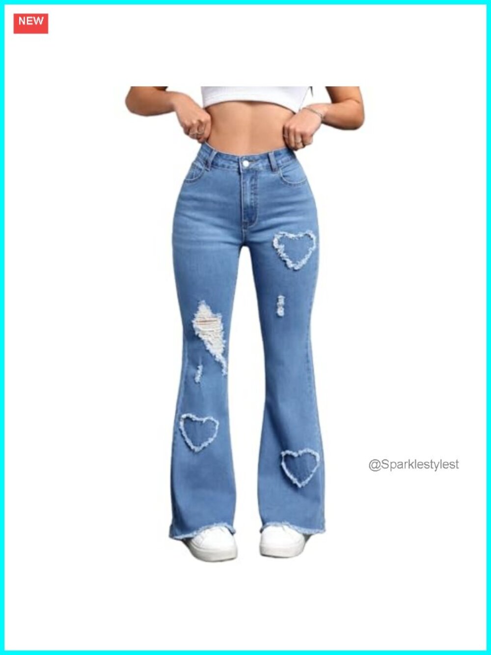 High-Waist Stretch Flare Jeans Heart Distressed Frayed Hem Y2K